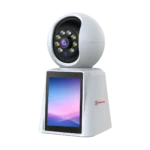 Front view of WiFi PT camera showcasing 3MP lens and integrated color LCD screen.