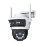 Front view of Mini PT Dome Camera showcasing pan 266° and tilt 90° functionality for wide surveillance coverage.