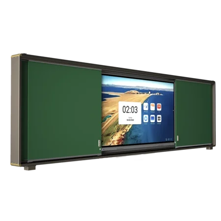 Side angle of green sliding board highlighting robust construction and smooth sliding mechanism for offices