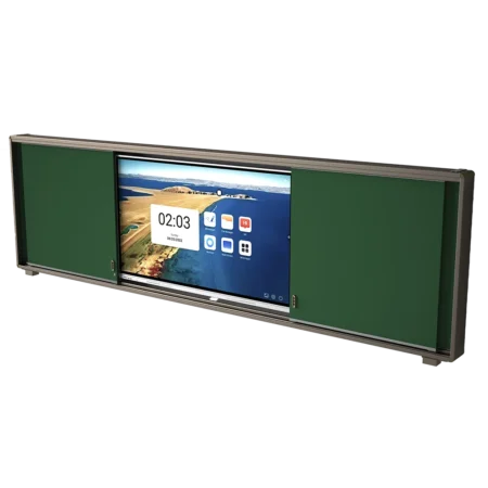 All-green sliding board with frameless design and matte surface for educational writing and presentations